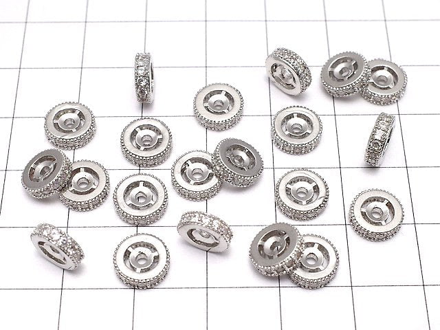 Metal parts Roundel 8x8x2.5mm Silver color (with CZ) 2pcs