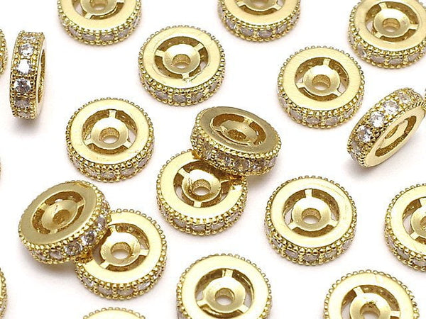 Metal parts Roundel 8x8x2.5mm Gold color (with CZ) 2pcs