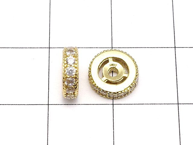 Metal parts Roundel 8x8x2.5mm Gold color (with CZ) 2pcs