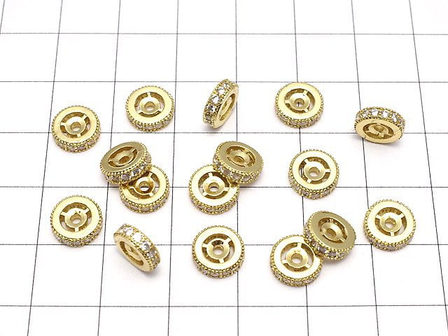 Metal parts Roundel 8x8x2.5mm Gold color (with CZ) 2pcs