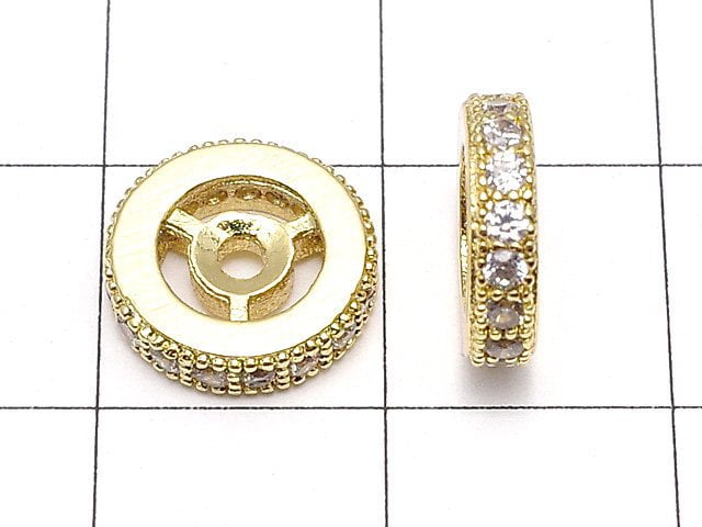 Metal Parts Roundel 10 x 10 x 3 mm Gold Color (with CZ) 2 pcs