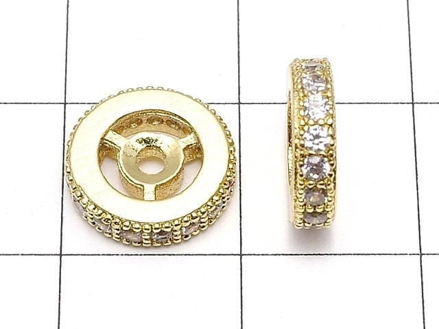 Metal parts Rondelle 10x10x3mm Gold color (with CZ) 2pcs