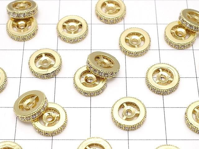 Metal parts Rondelle 10x10x3mm Gold color (with CZ) 2pcs