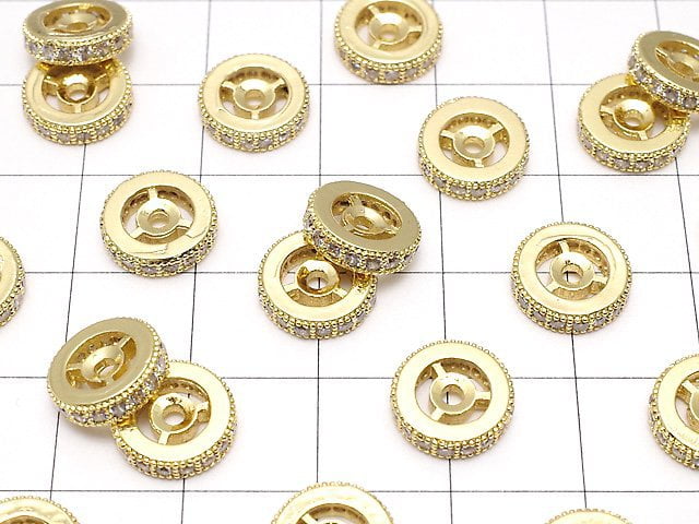 Metal Parts Roundel 10 x 10 x 3 mm Gold Color (with CZ) 2 pcs