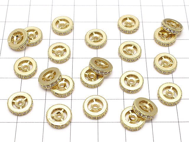 Metal Parts Roundel 10 x 10 x 3 mm Gold Color (with CZ) 2 pcs