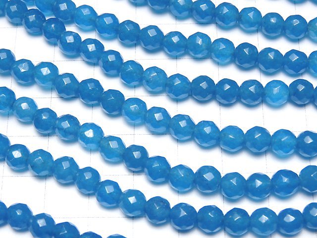 1strand $7.79! Blue Jade 64Faceted Round 6mm NO.3 1strand beads (aprx.15inch / 38cm)