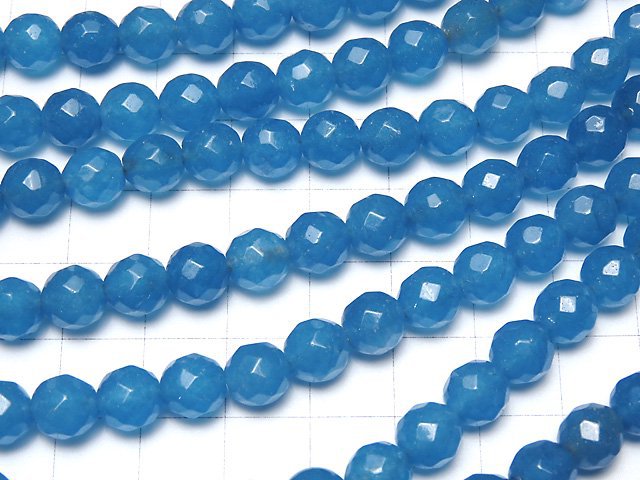 1strand $7.79! Blue Jade 64Faceted Round 8mm NO.3 1strand beads (aprx.15inch / 38cm)