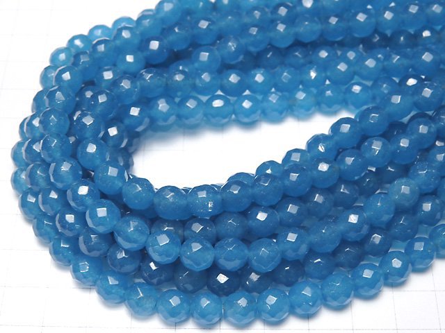 1strand $7.79! Blue Jade 64Faceted Round 8mm NO.3 1strand beads (aprx.15inch / 38cm)