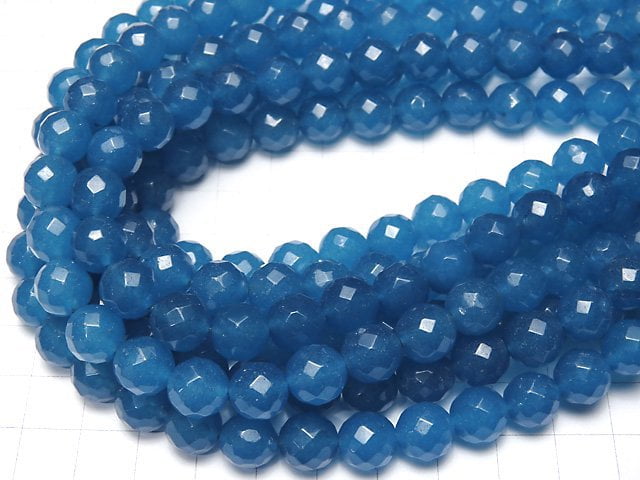1strand $8.79! Blue Jade 64 Faceted Round 10 mm NO.3 1strand beads (aprx.15 inch / 38 cm)