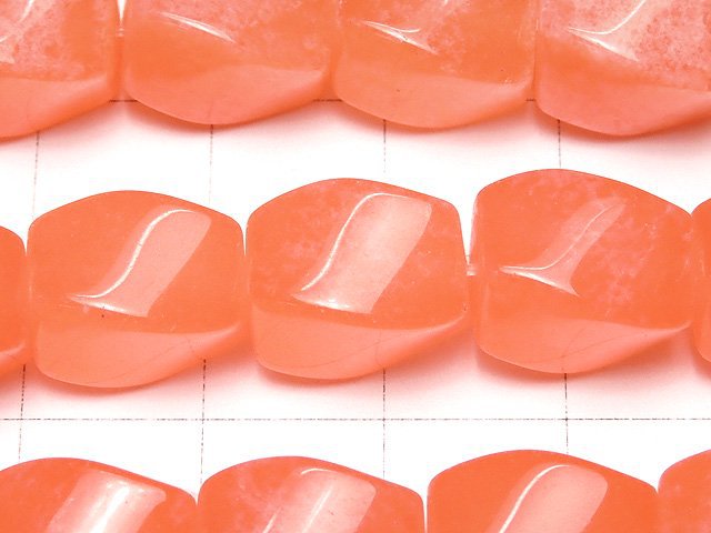 1strand $8.79! Pink Orange Jade 4 Faceted Twist Faceted Rice 12x9x9mm 1strand beads (aprx.15inch / 38cm)