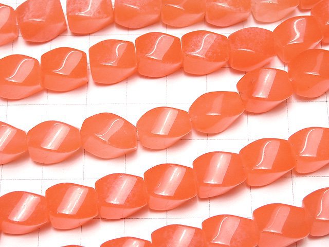1strand $8.79! Pink Orange Jade 4 Faceted Twist Faceted Rice 12x9x9mm 1strand beads (aprx.15inch / 38cm)
