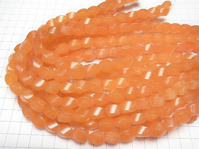 1strand $8.79! Orange Jade 4 Faceted Twist Faceted Rice 12 x 9 x 9 mm 1 strand beads (aprx.15 inch / 38 cm)