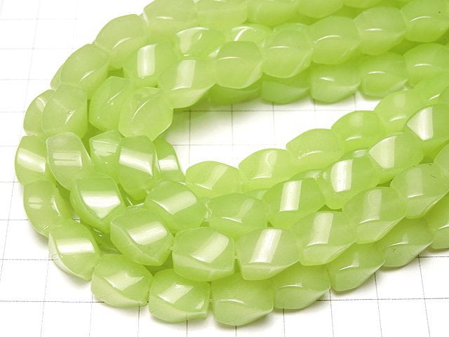 1strand $8.79! Yellow Green Jade 4 Faceted Twist Faceted Rice 13 x 9 x 9 mm 1strand beads (aprx.15 inch / 38 cm)