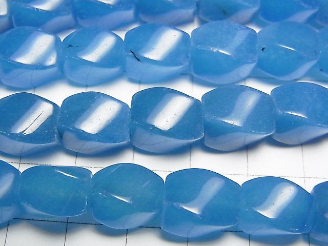 1strand $7.79! Blue Jade 4 Faceted Twist Faceted Rice 13 x 9 x 9 mm NO.3 1 strand beads (aprx.15 inch / 36 cm)
