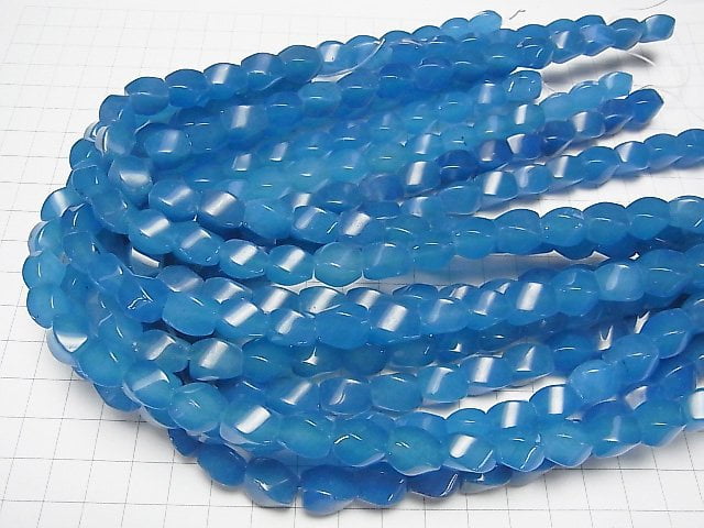 1strand $7.79! Blue Jade 4 Faceted Twist Faceted Rice 13 x 9 x 9 mm NO.3 1 strand beads (aprx.15 inch / 36 cm)