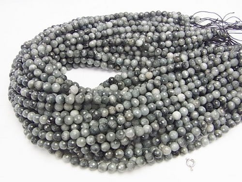 Brazil Eagle Eye AA ++ 128Faceted Round 6mm half or 1strand beads (aprx.15inch / 38cm)