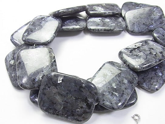 Larvikite rectangle 45 x 35 x 8 2 pcs or 1 strand beads (aprx.15 inch / 38 cm)