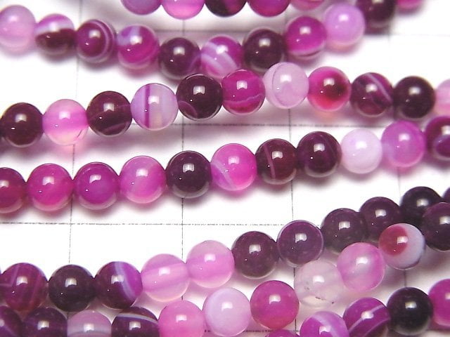 [Video] Pink Stripe Agate Round 4mm 1strand beads (aprx.15inch / 36cm)