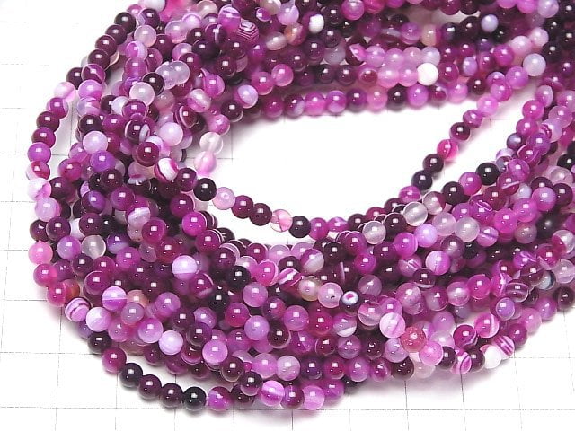 [Video] Pink Stripe Agate Round 4mm 1strand beads (aprx.15inch / 36cm)