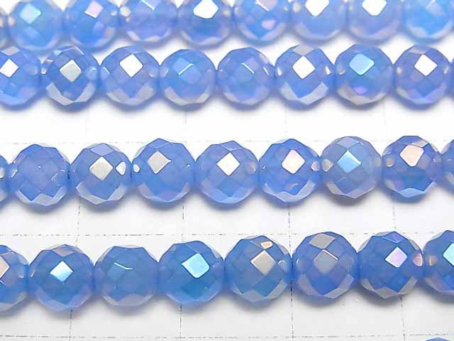 [Video] Flash, Blue Color Chalcedony 64 Faceted Round 6 mm 1strand beads (aprx.15 inch / 37 cm)