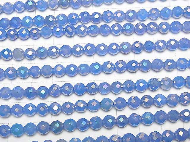 [Video] Flash, Blue Color Chalcedony 64 Faceted Round 6 mm 1strand beads (aprx.15 inch / 37 cm)