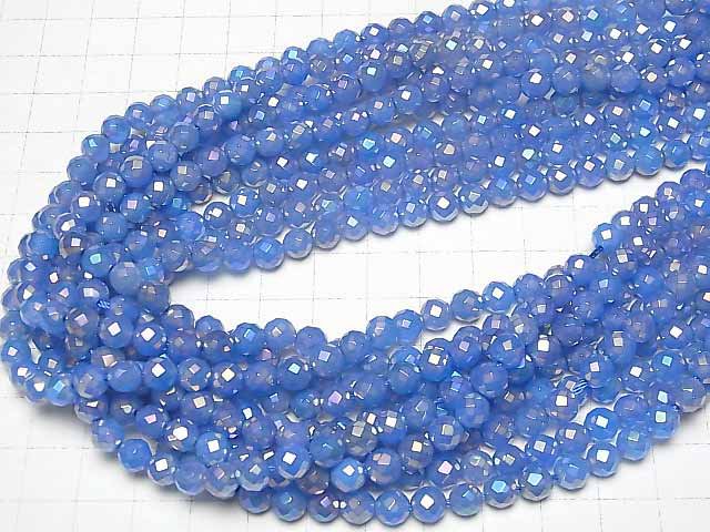 [Video] Flash, Blue Color Chalcedony 64 Faceted Round 6 mm 1strand beads (aprx.15 inch / 37 cm)