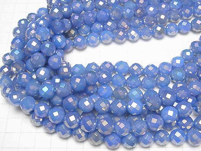 [Video] Flash, blue color Chalcedony 64 Faceted Round 10 mm half or 1 strand beads (aprx. 15 inch / 37 cm)
