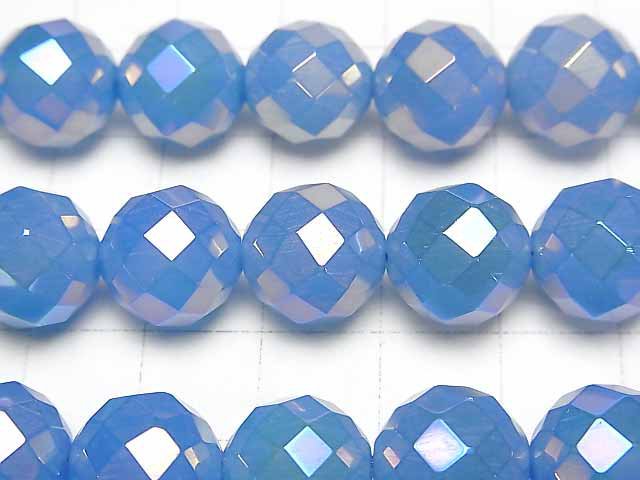 Flash, blue color Chalcedony 64 Faceted Round 12 mm half or 1 strand beads (aprx. 15 inch / 37 cm)