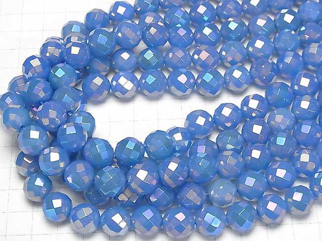 Flash, blue color Chalcedony 64 Faceted Round 12 mm half or 1 strand beads (aprx. 15 inch / 37 cm)