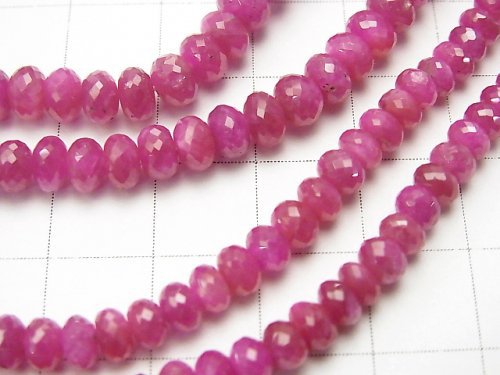 [One of a kind] MicroCut Top Quality Pink Sapphire AAA++ Faceted Button Roundel Size Gradation 1strand beads (aprx.15inch / 38cm) NO.3