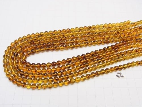 Copal AAA Round with Columbia insects 5-6 mm half or 1 strand beads (aprx.15 inch / 38 cm)