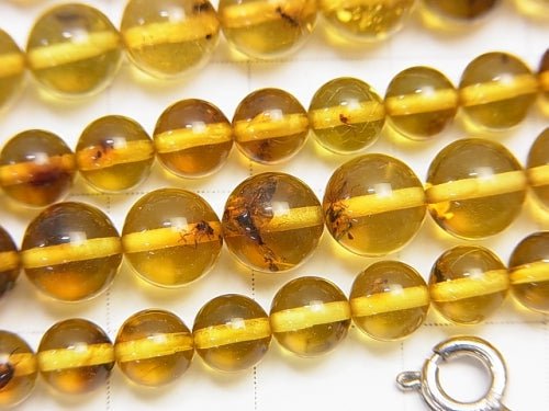 Copal AAA Round with Columbia insects 5-6 mm 6 - 7 mm half or 1 strand beads (aprx. 15 inch / 38 cm)