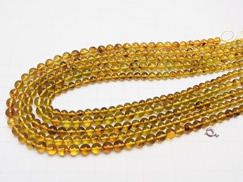 Copal AAA Round with Columbia insects 5-6 mm 6 - 7 mm half or 1 strand beads (aprx. 15 inch / 38 cm)