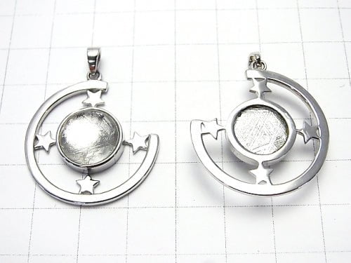 Meteorite (Muonionalusta) Pendant 28 x 28 x 6 mm Star Bezel Setting Silver 925