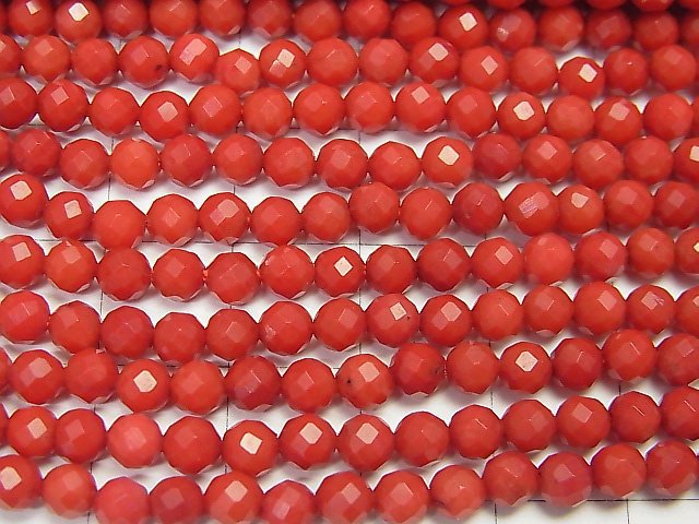 High Quality! Red Coral (Dyed) 32Faceted Round 4mm 1strand beads (aprx.15inch/37cm)