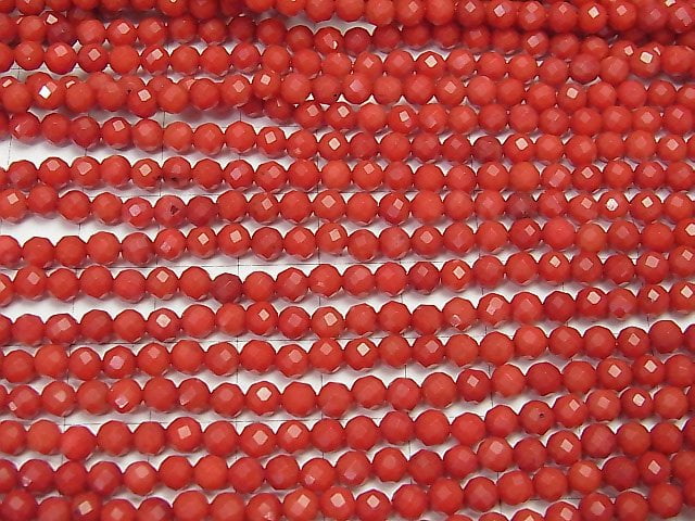 1strand $6.79!Red  Coral (Dyed) 32 Faceted Round 4 mm 1strand beads (aprx.15 inch / 38 cm)