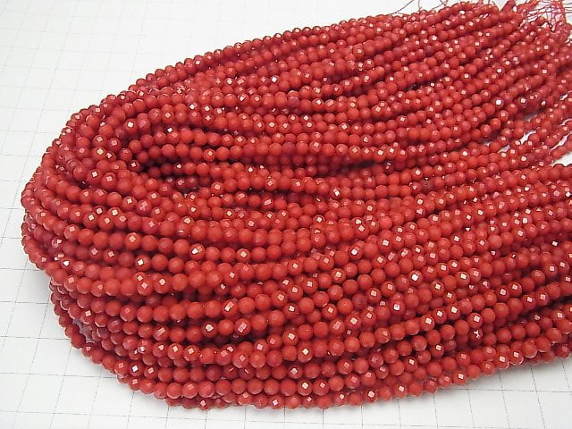 1strand $6.79!Red  Coral (Dyed) 32 Faceted Round 4 mm 1strand beads (aprx.15 inch / 38 cm)