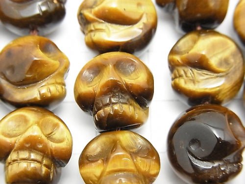 Yellow Tiger's Eye AAA - Skull Vertical Hole 14 mm half or 1 strand beads (aprx. 15 inch / 38 cm)