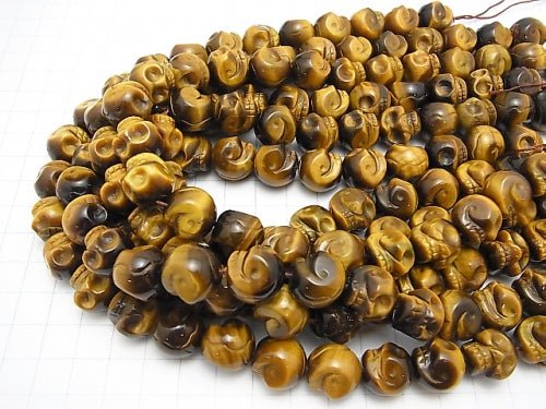 Yellow Tiger's Eye AAA - Skull Vertical Hole 14 mm half or 1 strand beads (aprx. 15 inch / 38 cm)