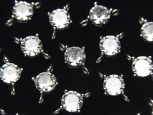 Silver 925 Joint Part with CZ Round Faceted 5x5mm, Rhodium Plated, 1pc