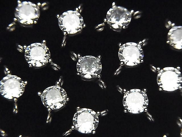 Silver925 Joint Parts CZRound Faceted 5x5mm Rhodium Plated 1pc