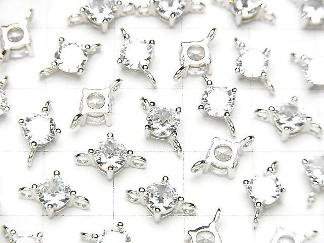 Silver 925 Joint Part with CZ Round Faceted 5x5mm, Rhodium Plated, 1pc