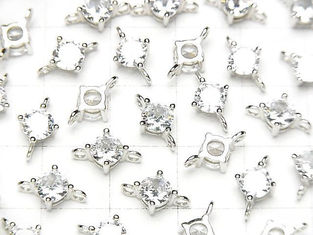 Silver925 Joint Parts CZRound Faceted 5x5mm Rhodium Plated 1pc