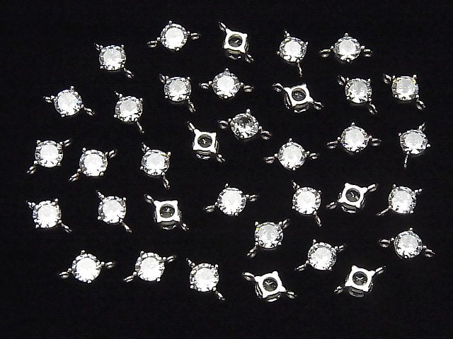 Silver925 Joint Parts CZRound Faceted 5x5mm Rhodium Plated 1pc