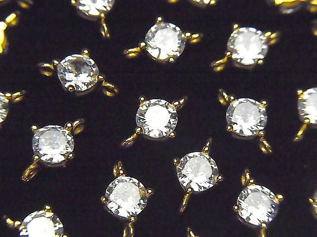 Silver925 joint part with CZ round faceted 5x5mm, 18KGP, 1pc