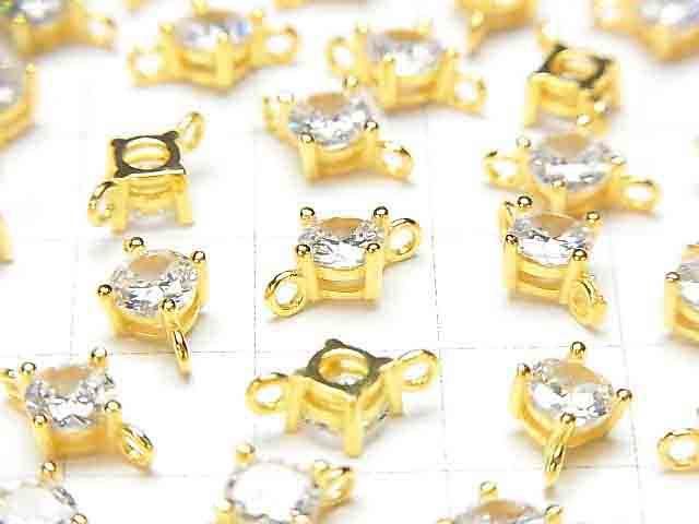 Silver925 joint part with CZ round faceted 5x5mm, 18KGP, 1pc