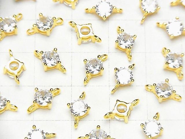 Silver925 joint part with CZ round faceted 5x5mm, 18KGP, 1pc
