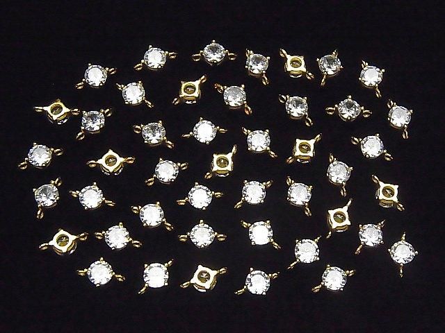 Silver925 joint part with CZ round faceted 5x5mm, 18KGP, 1pc