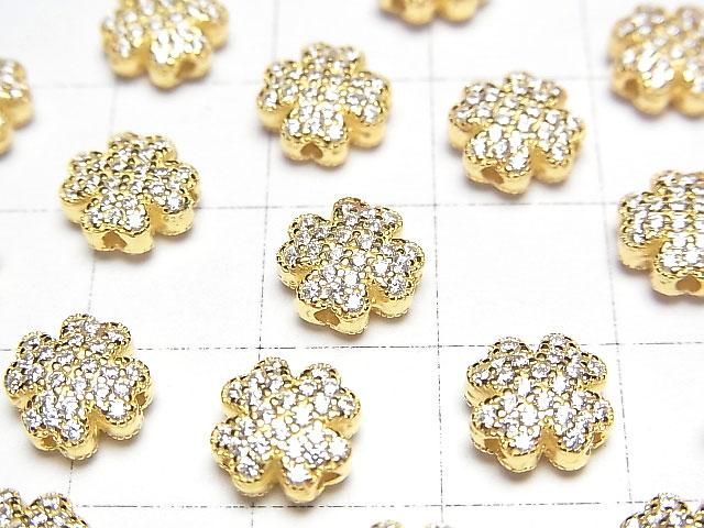 Silver 925 Clover Motif (with CZ) 8x8x4mm 18KGP 1pc