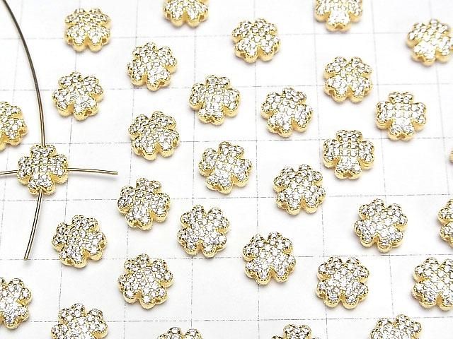 Silver 925 Clover Motif (with CZ) 8x8x4mm 18KGP 1pc